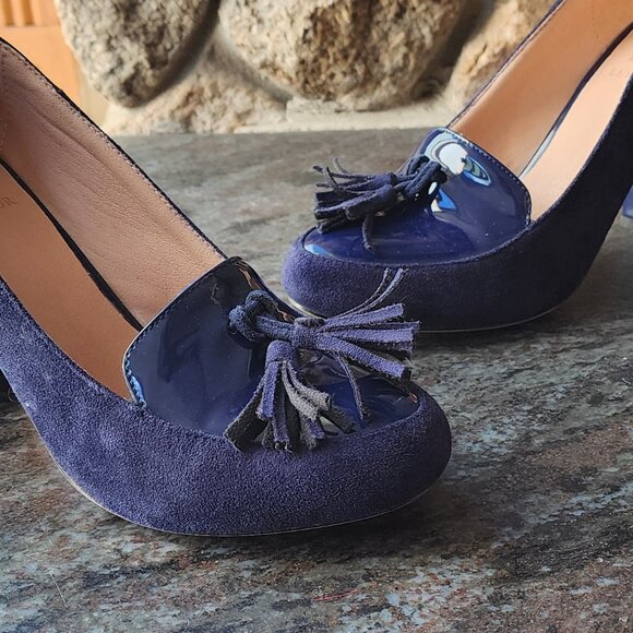 LEHOOR Chunky Block High Heel Fringed Round Toe Slip On Dress Loafers Size 8.5 - Picture 8 of 16